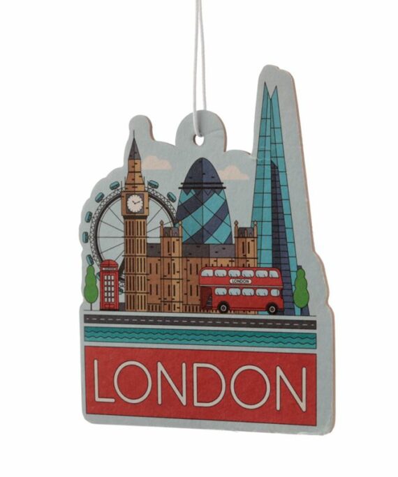 Vanilkový osvěžovač vzduchu s obrázkem Londýna.