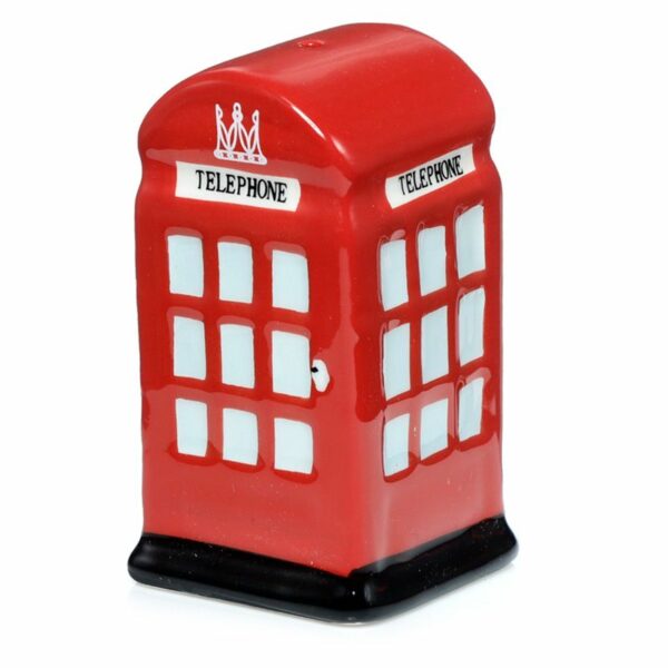 Solnička s pepřenkou ve tvaru červené telefonní budky a červené poštovní schránky.